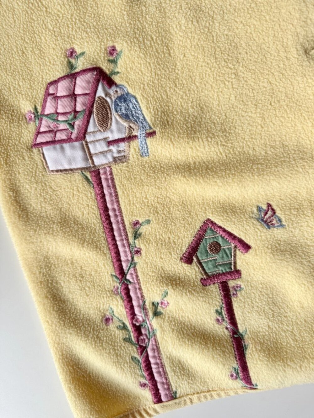 Vintage 00's NORTHERN REFLECTIONS Yellow Embroidered Bird Fleece Jacket, Size L - Picture 11 of 15